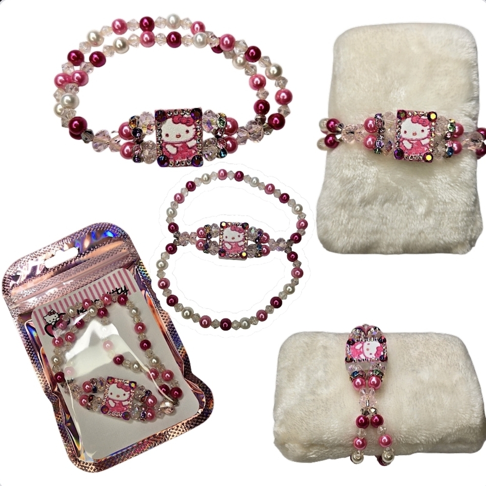 Hello Kitty Pink and White Beaded Bracelet Jewelry